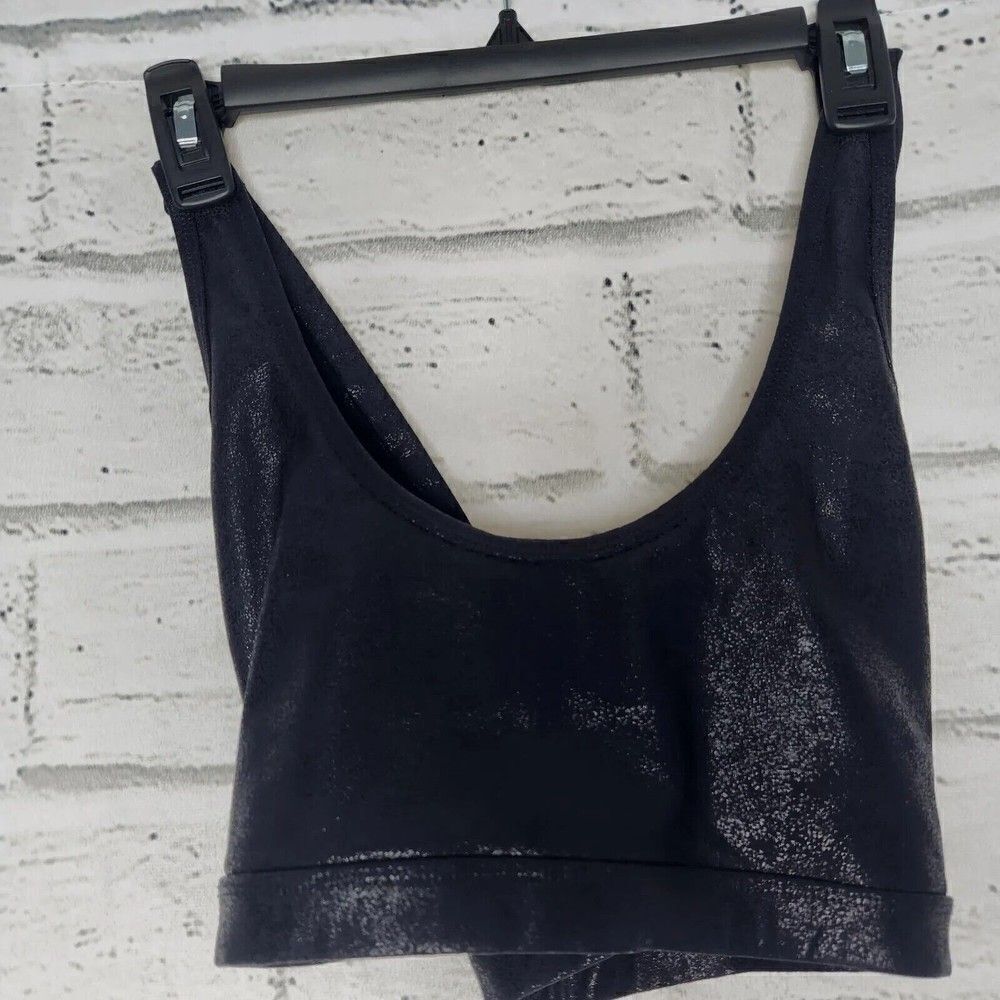 GLYDER Womens L Black Workout Sports Bra Metallic Strappy Yoga Athleisure Large